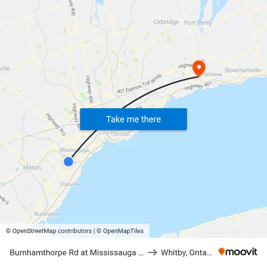 Burnhamthorpe Rd at Mississauga Rd to Whitby, Ontario map