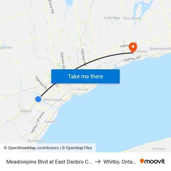Meadowpine Blvd at East Danbro Cres to Whitby, Ontario map
