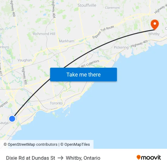 Dixie Rd at Dundas St to Whitby, Ontario map