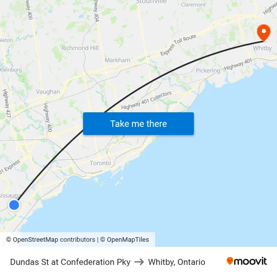 Dundas St at Confederation Pky to Whitby, Ontario map