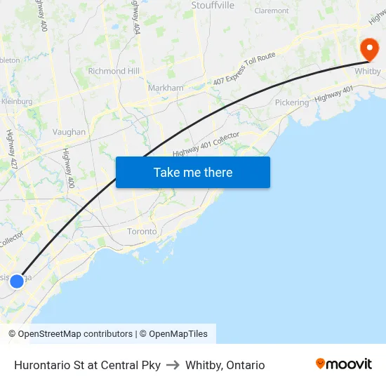 Hurontario St at Central Pky to Whitby, Ontario map