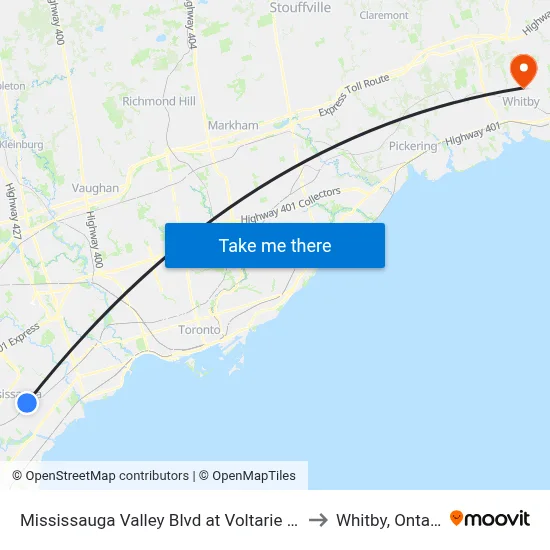 Mississauga Valley Blvd at Voltarie Cres to Whitby, Ontario map