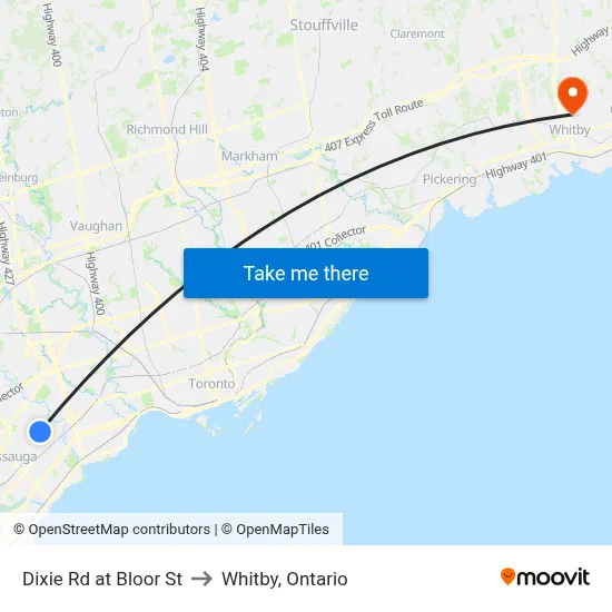 Dixie Rd at Bloor St to Whitby, Ontario map