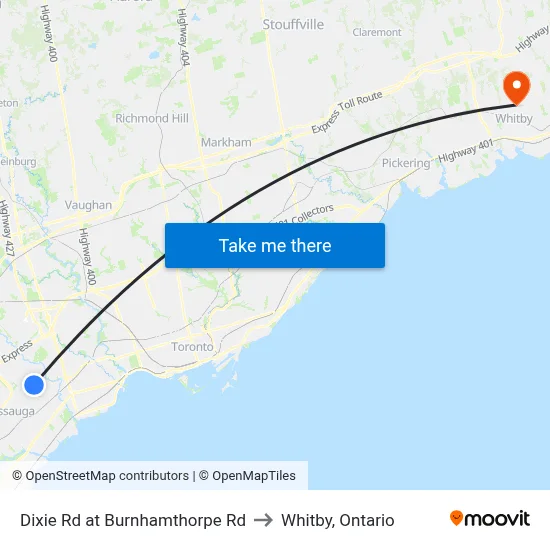Dixie Rd at Burnhamthorpe Rd to Whitby, Ontario map