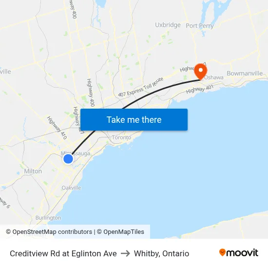 Creditview Rd at Eglinton Ave to Whitby, Ontario map