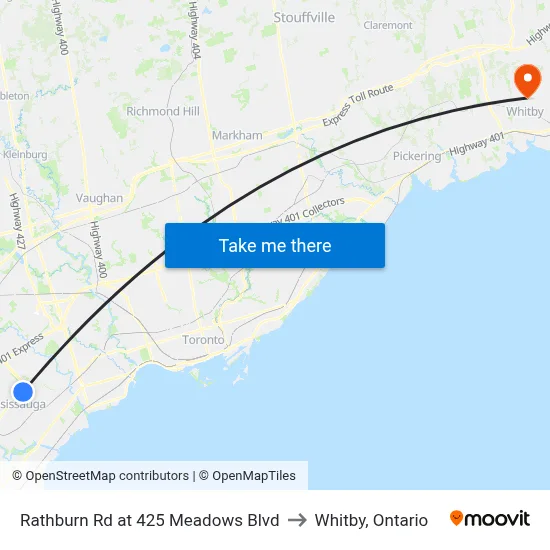 Rathburn Rd at 425 Meadows Blvd to Whitby, Ontario map