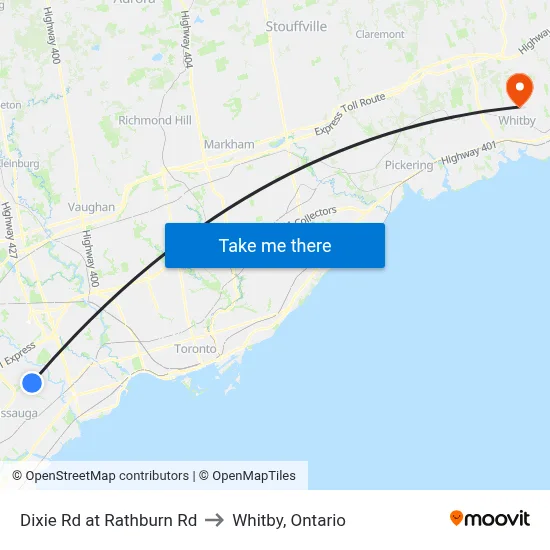 Dixie Rd at Rathburn Rd to Whitby, Ontario map