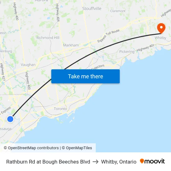 Rathburn Rd at Bough Beeches Blvd to Whitby, Ontario map