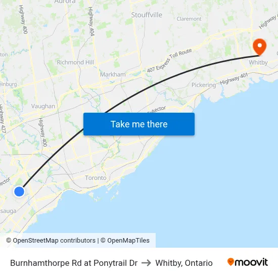 Burnhamthorpe Rd at Ponytrail Dr to Whitby, Ontario map