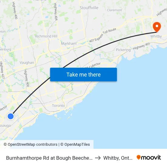 Burnhamthorpe Rd at Bough Beeches Blvd to Whitby, Ontario map