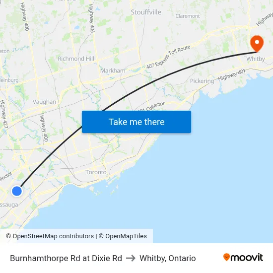 Burnhamthorpe Rd at Dixie Rd to Whitby, Ontario map