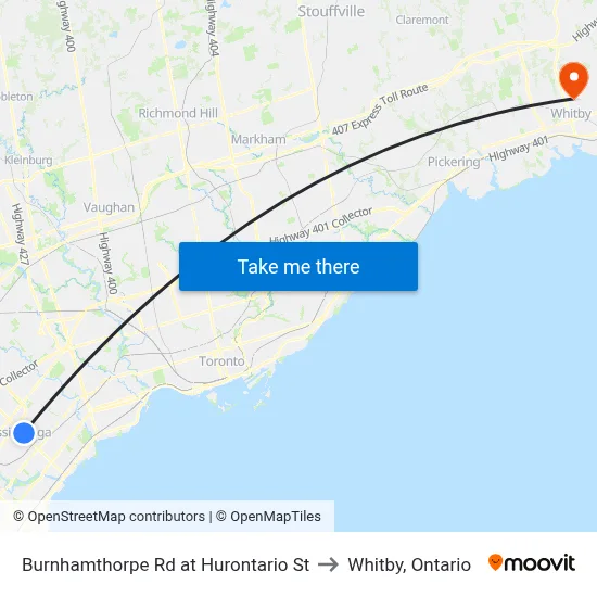 Burnhamthorpe Rd at Hurontario St to Whitby, Ontario map