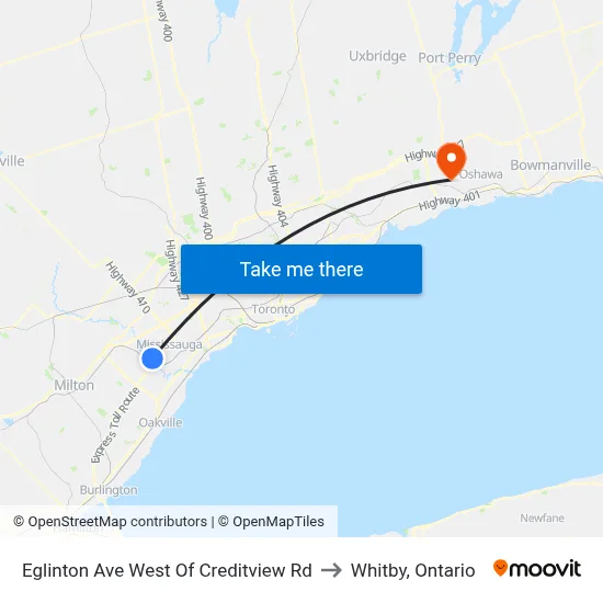 Eglinton Ave West Of Creditview Rd to Whitby, Ontario map