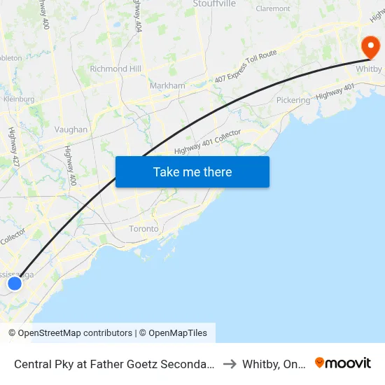 Central Pky at Father Goetz Secondary School to Whitby, Ontario map