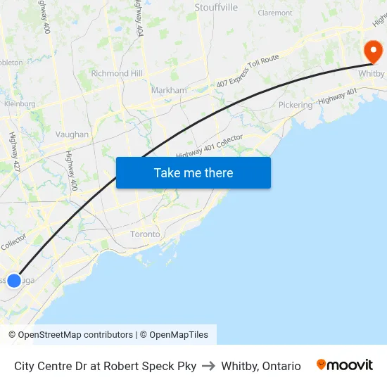 City Centre Dr at Robert Speck Pky to Whitby, Ontario map
