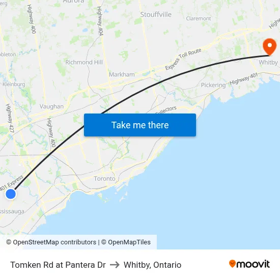 Tomken Rd at Pantera Dr to Whitby, Ontario map