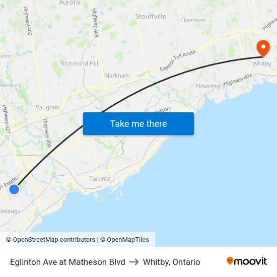 Eglinton Ave at Matheson Blvd to Whitby, Ontario map