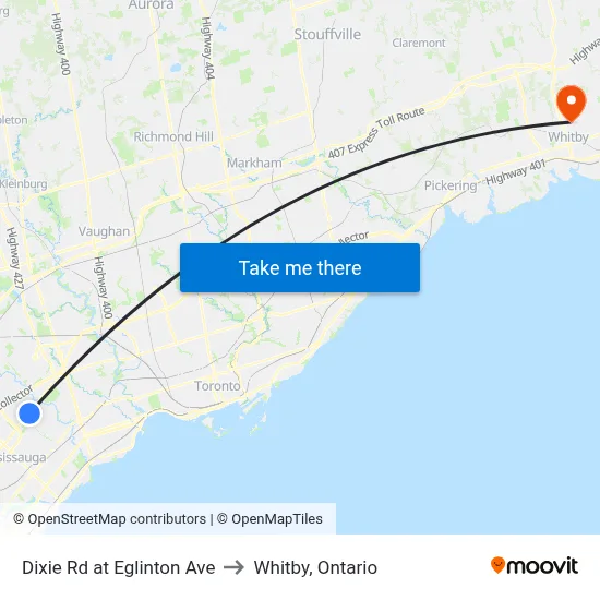 Dixie Rd at Eglinton Ave to Whitby, Ontario map