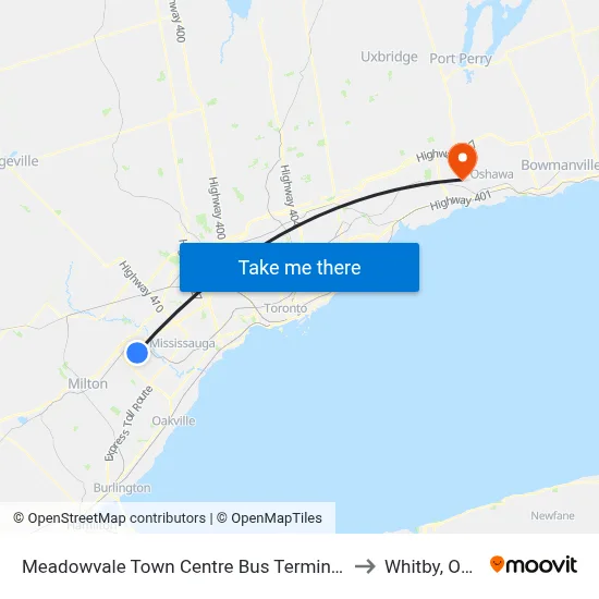 Meadowvale Town Centre Bus Terminal Platform J to Whitby, Ontario map