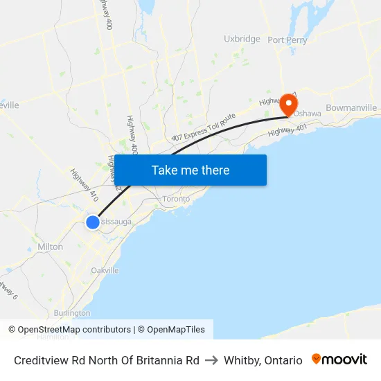 Creditview Rd North Of Britannia Rd to Whitby, Ontario map