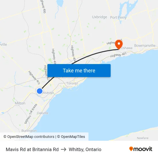Mavis Rd at Britannia Rd to Whitby, Ontario map