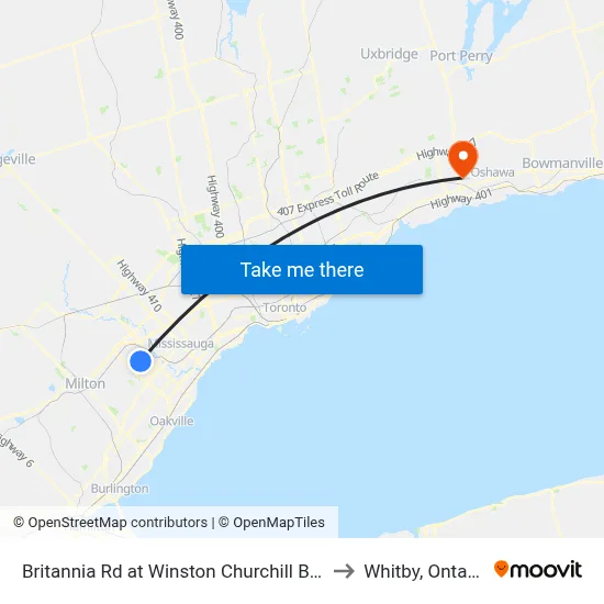 Britannia Rd at Winston Churchill Blvd to Whitby, Ontario map