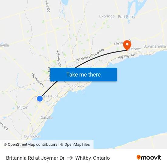 Britannia Rd at Joymar Dr to Whitby, Ontario map