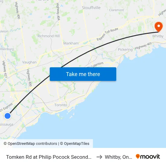 Tomken Rd at Philip Pocock Secondary School to Whitby, Ontario map