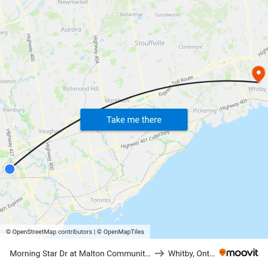 Morning Star Dr at Malton Community Centre to Whitby, Ontario map
