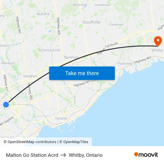 Malton Go Station Acrd to Whitby, Ontario map