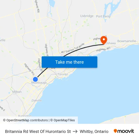 Britannia Rd West Of Hurontario St to Whitby, Ontario map