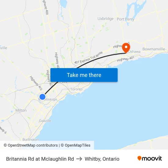 Britannia Rd at Mclaughlin Rd to Whitby, Ontario map