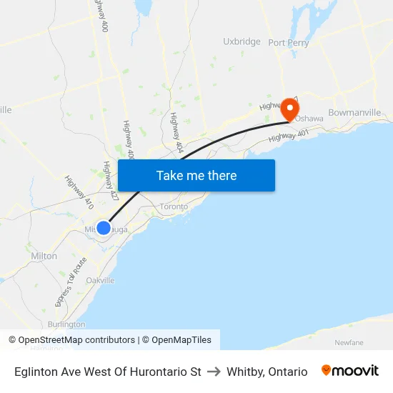 Eglinton Ave West Of Hurontario St to Whitby, Ontario map