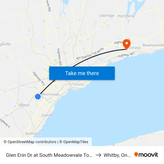 Glen Erin Dr at South Meadowvale Town Ctr Cir to Whitby, Ontario map