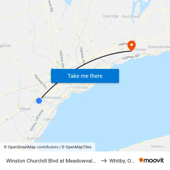 Winston Churchill Blvd at Meadowvale Town Ctr Cir to Whitby, Ontario map