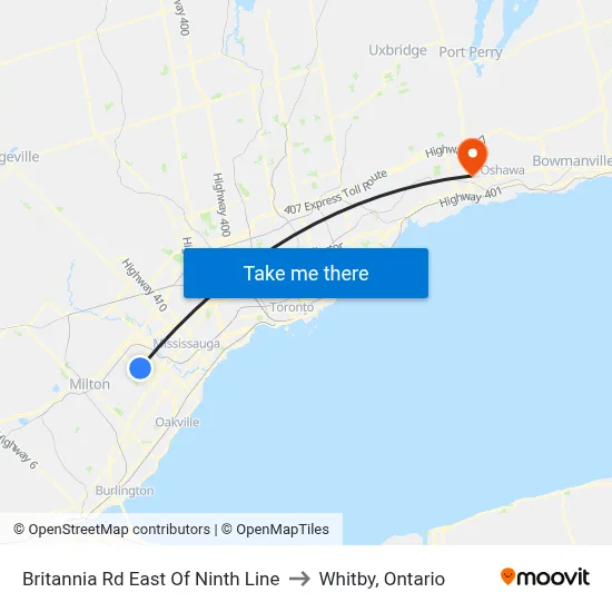 Britannia Rd East Of Ninth Line to Whitby, Ontario map