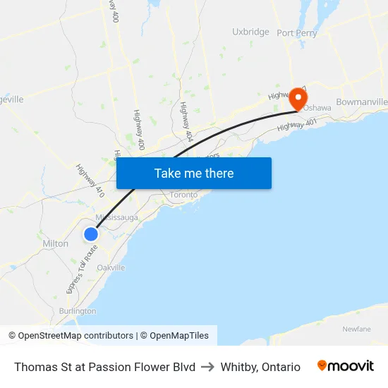 Thomas St at Passion Flower Blvd to Whitby, Ontario map