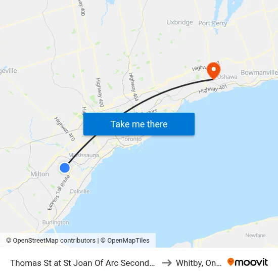 Thomas St at St Joan Of Arc Secondary School to Whitby, Ontario map