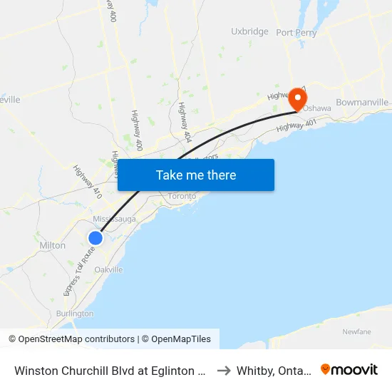 Winston Churchill Blvd at Eglinton Ave to Whitby, Ontario map