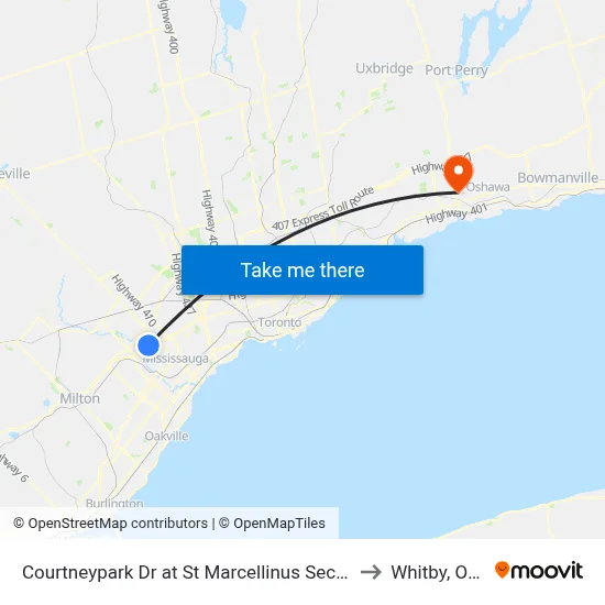 Courtneypark Dr at St Marcellinus Secondary School to Whitby, Ontario map