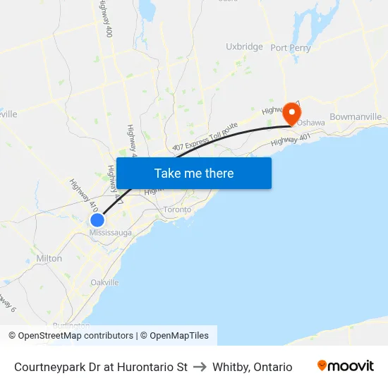 Courtneypark Dr at Hurontario St to Whitby, Ontario map