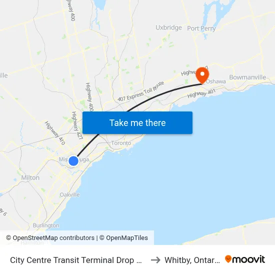 City Centre Transit Terminal Drop Off to Whitby, Ontario map