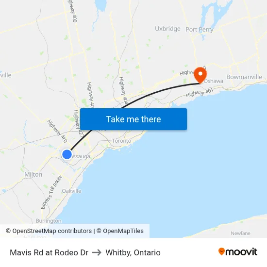 Mavis Rd at Rodeo Dr to Whitby, Ontario map