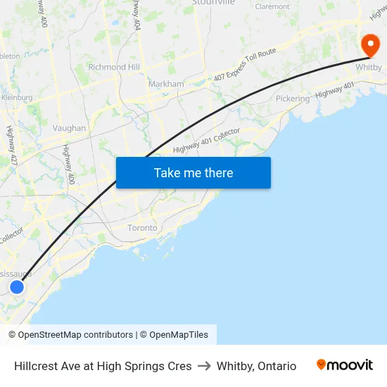 Hillcrest Ave at High Springs Cres to Whitby, Ontario map