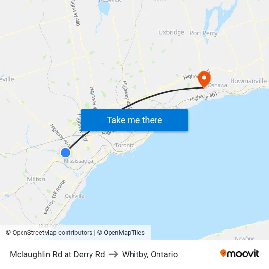 Mclaughlin Rd at Derry Rd to Whitby, Ontario map