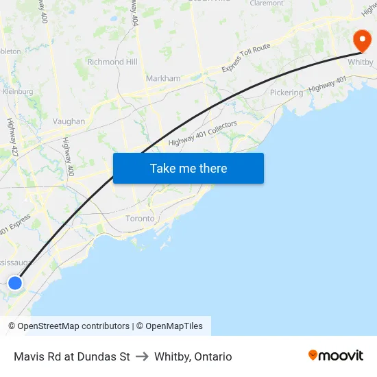 Mavis Rd at Dundas St to Whitby, Ontario map