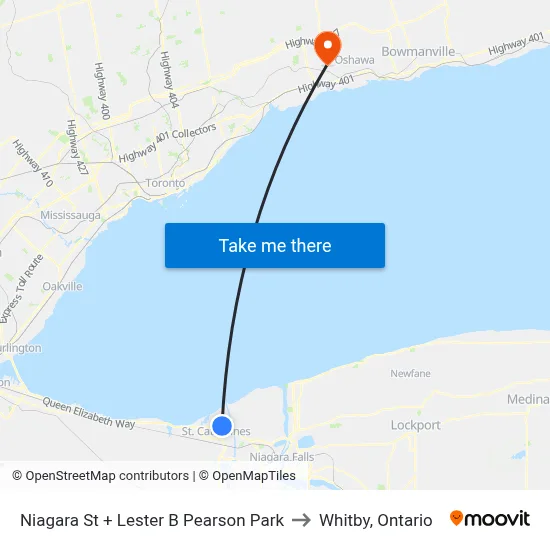 Niagara St + Lester B Pearson Park to Whitby, Ontario map