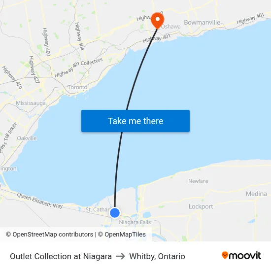 Outlet Collection at Niagara to Whitby, Ontario map