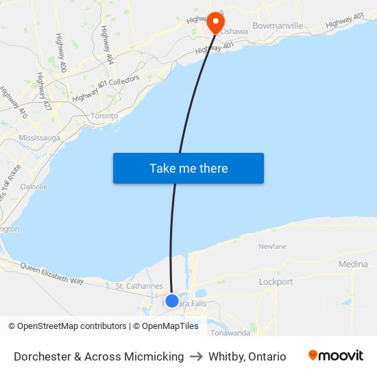 Dorchester & Across Micmicking to Whitby, Ontario map