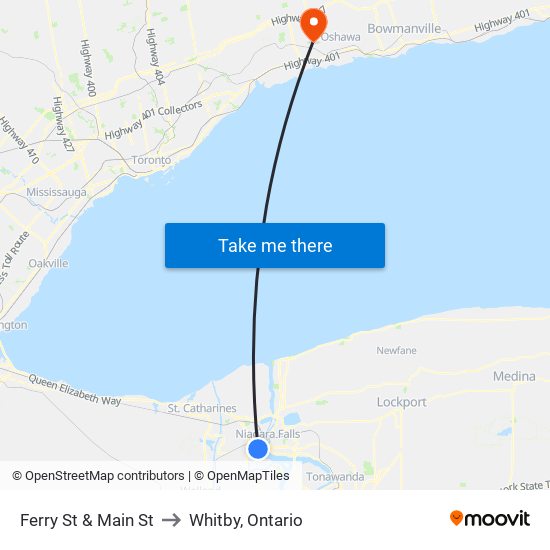 Ferry St & Main St to Whitby, Ontario map